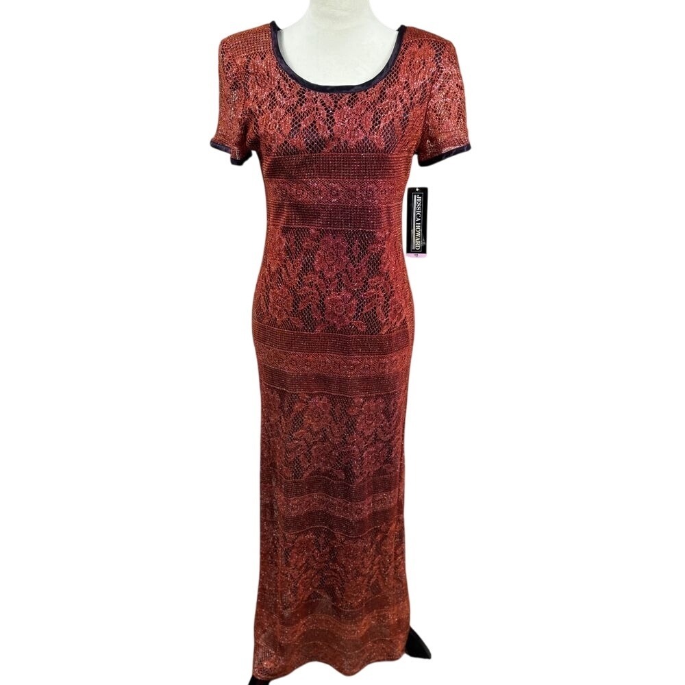 NWT Jessica Howard Women Maxi Dress‎ Evening Gown Lace Overlay Formal Prom Sz12